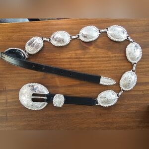 Tony Lama Black Leather Belt with Silver Conchos